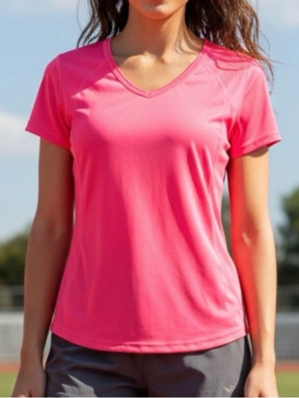 Xersion Women's Coral V-Neck Short Sleeve performance shirt